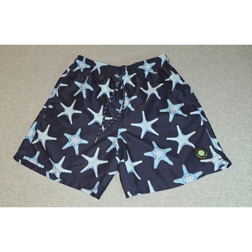 Mens Island Planet Navy Starfish Swim Trunks Sz M